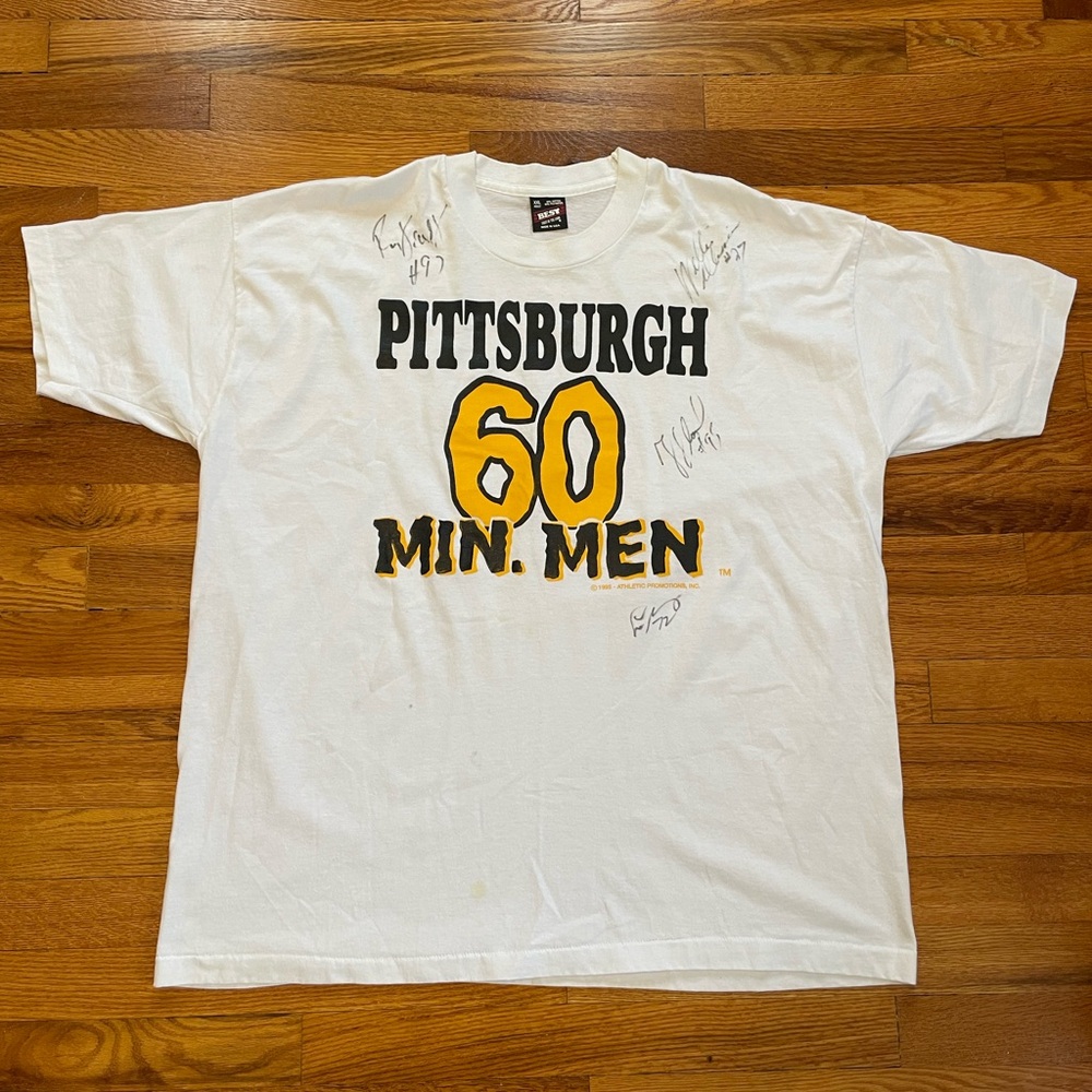 90s Autographed Pittsburgh Steelers 60 Minute Men t-shirt rare football NFL